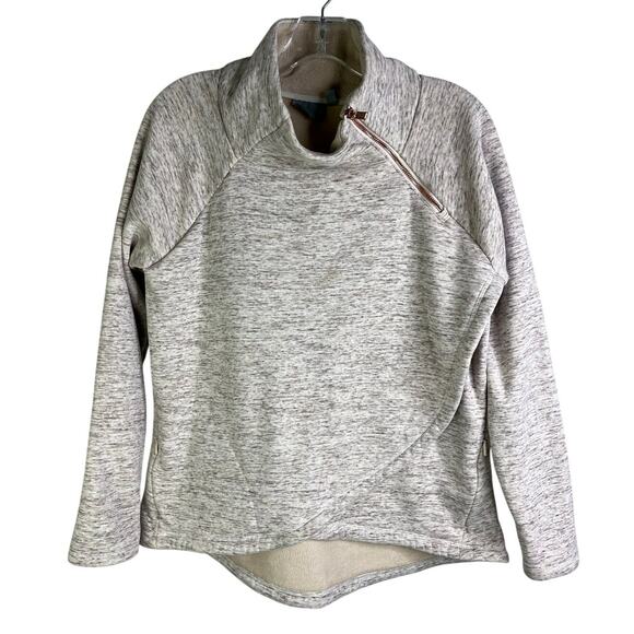 Athleta Cozy Karma Asym Sweatshirt Womens L Tan Gold Zip Funnel Neck Pullover - Picture 1 of 10